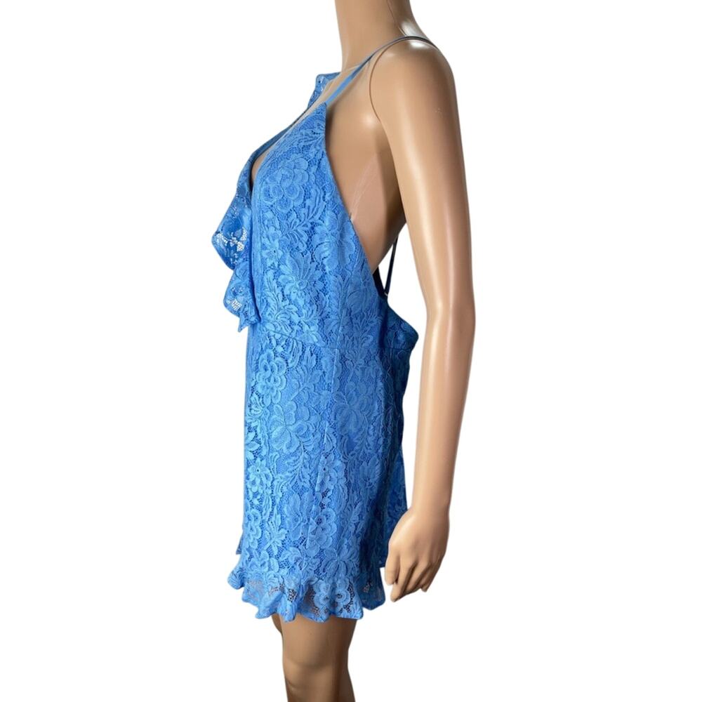 New Revolve NBD X NAVEN Cassandra Blue Lace Open Back Asymmetrical Mini Dress - Picture 3 of 13